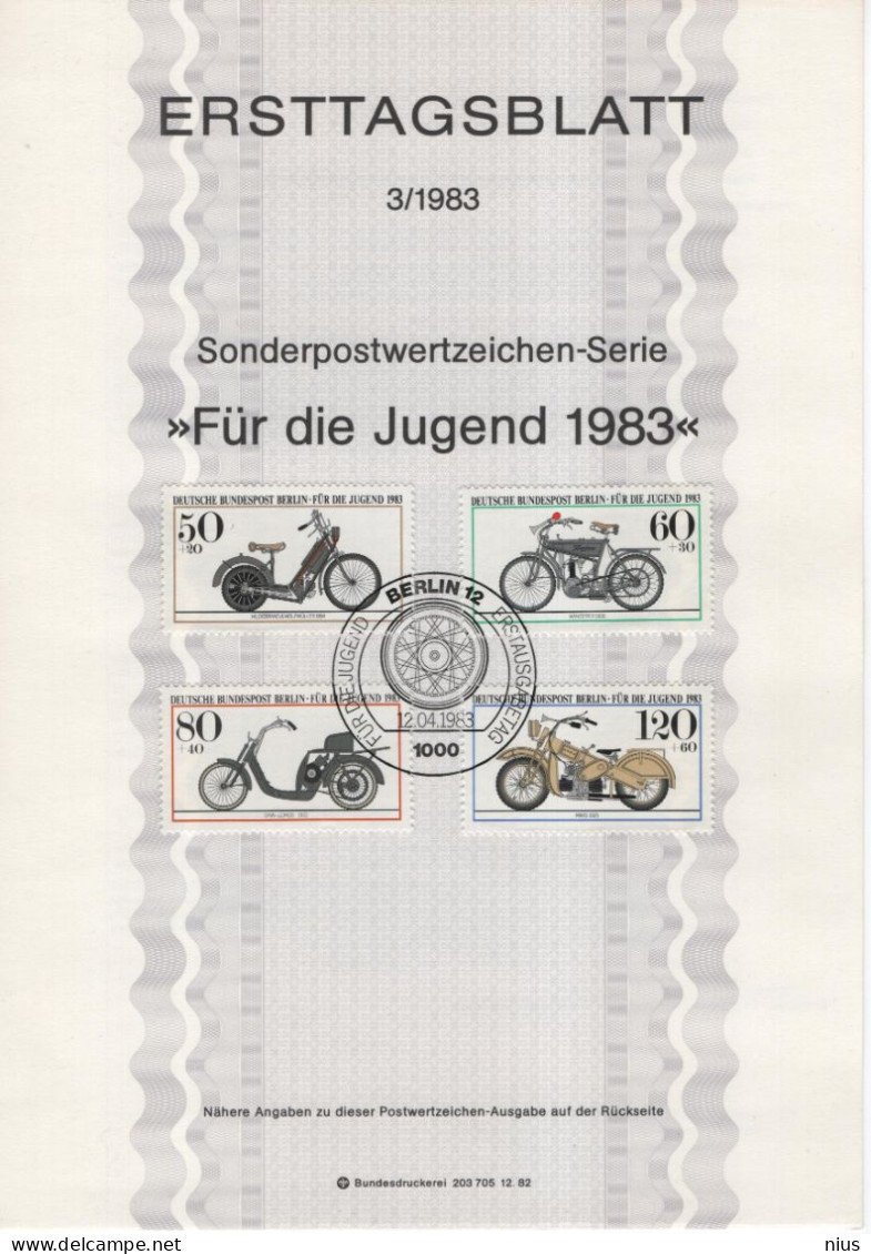 Germany Deutschland 1983-03 Fur Die Jugend, Motorcycle Bike Motorbike Cycle Transport, Canceled In Berlin - 1981-1990