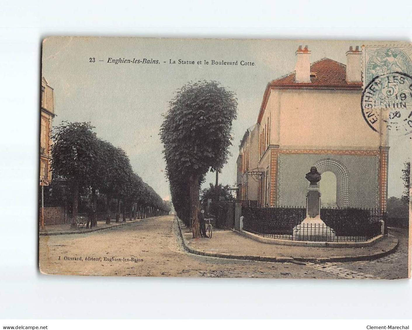 ENGHIEN LES BAINS : La Statue Et Le Boulevard Cotte - état - Enghien Les Bains