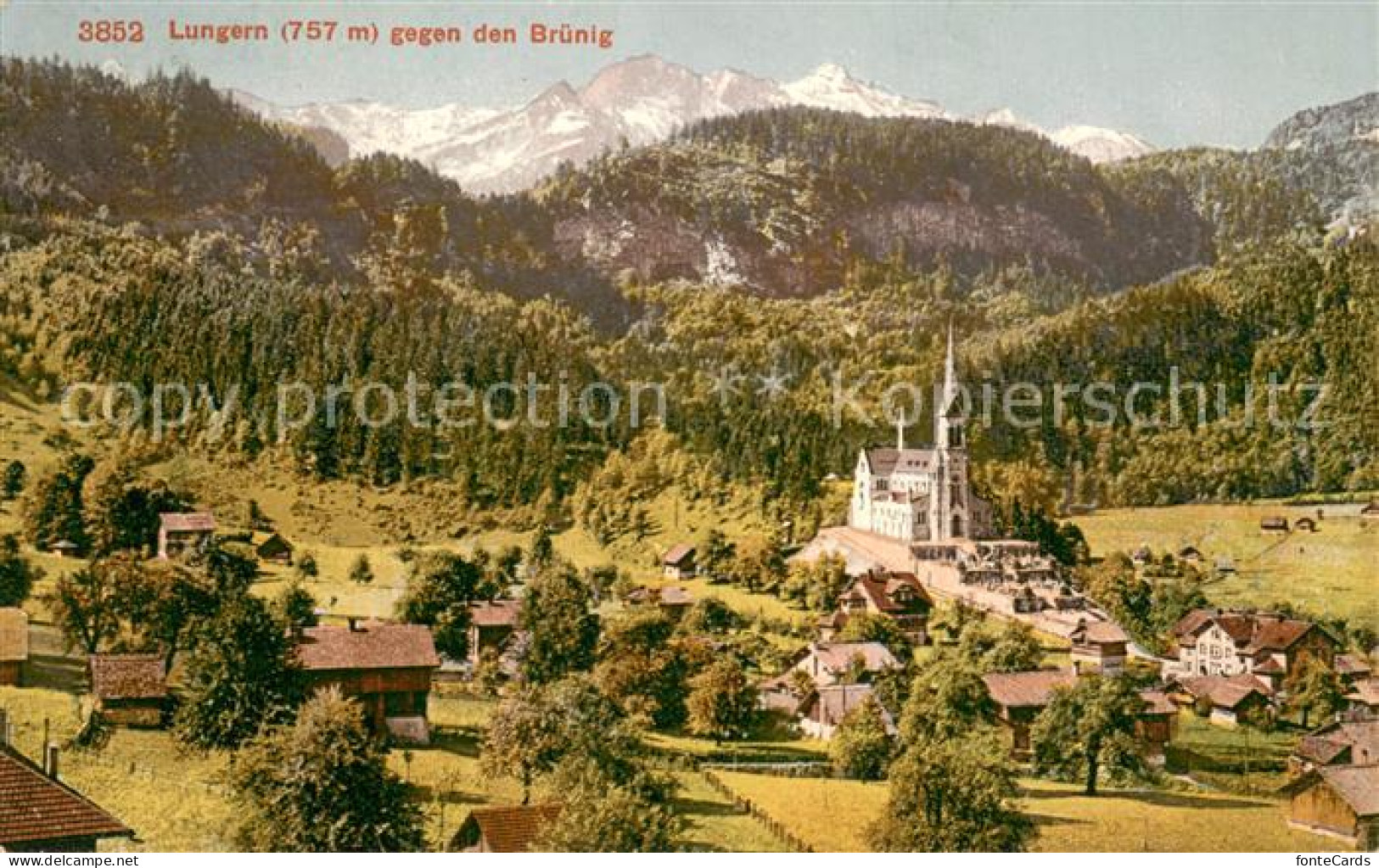 13755677 Lungern OW Panorama Mit Kirche Und Bruenig  - Andere & Zonder Classificatie