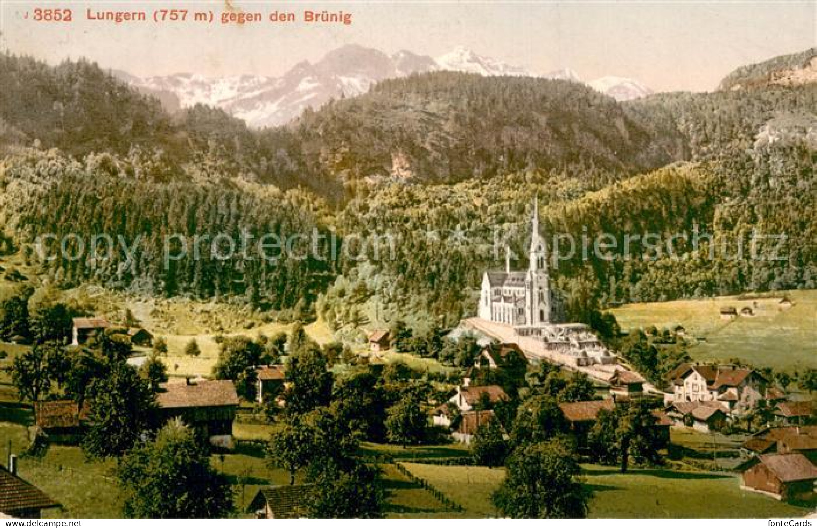 13755669 Lungern OW Panorama Mit Kirche Und Bruenig  - Autres & Non Classés