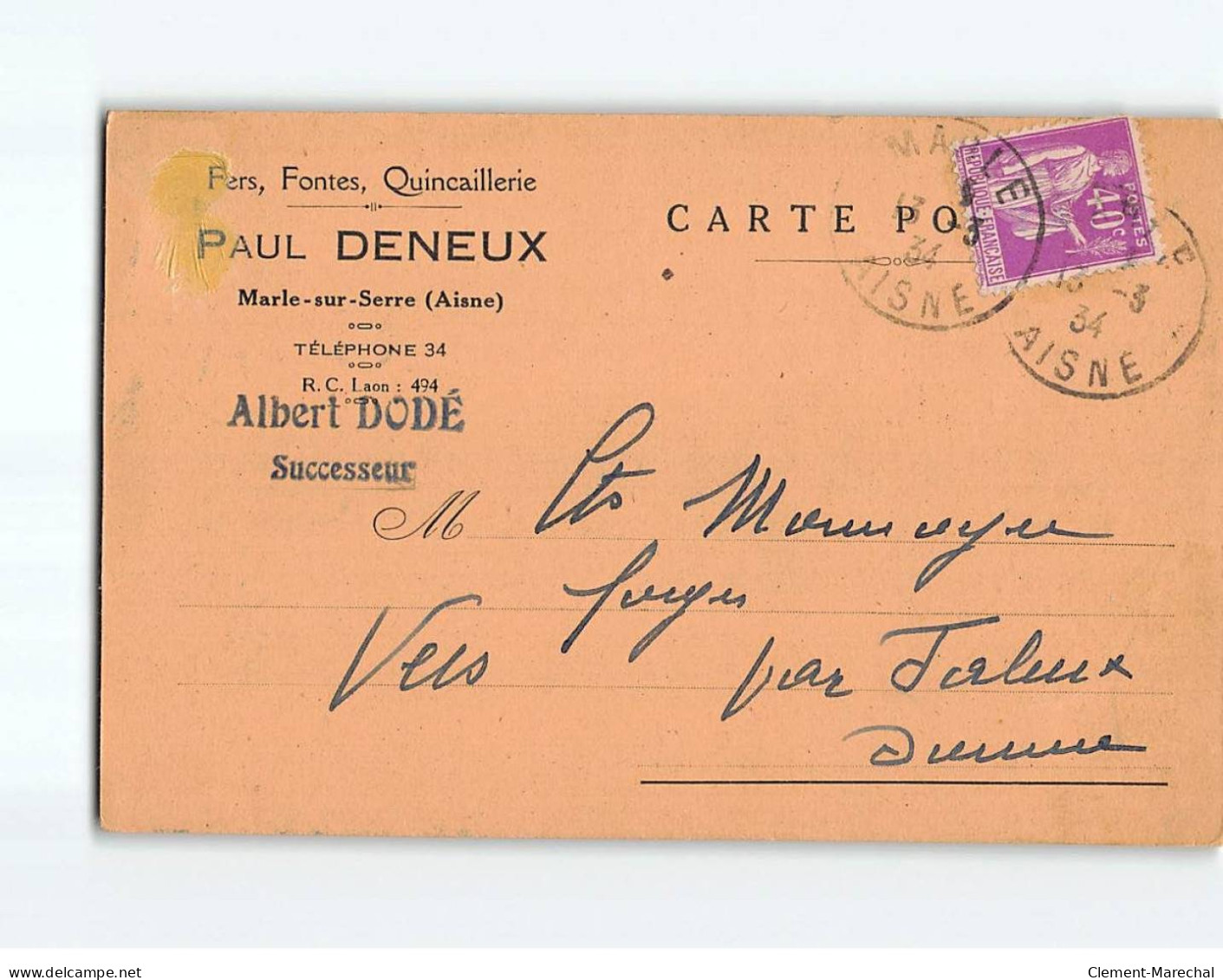 MARLE SUR SERRE : Lettre De Commande, Fers & Quincailleries Paul Deneux - Très Bon état - Other & Unclassified