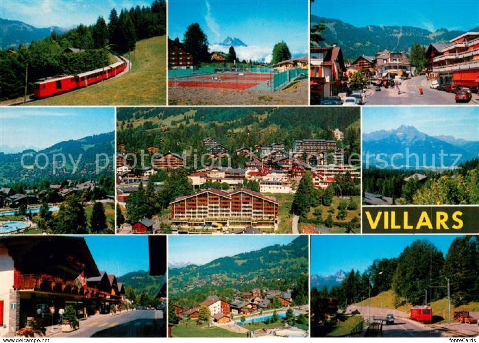 13754879 Villars Chesieres Eisenbahn Tennisplaetze Panorama Schwimmbad Teilansic - Altri & Non Classificati