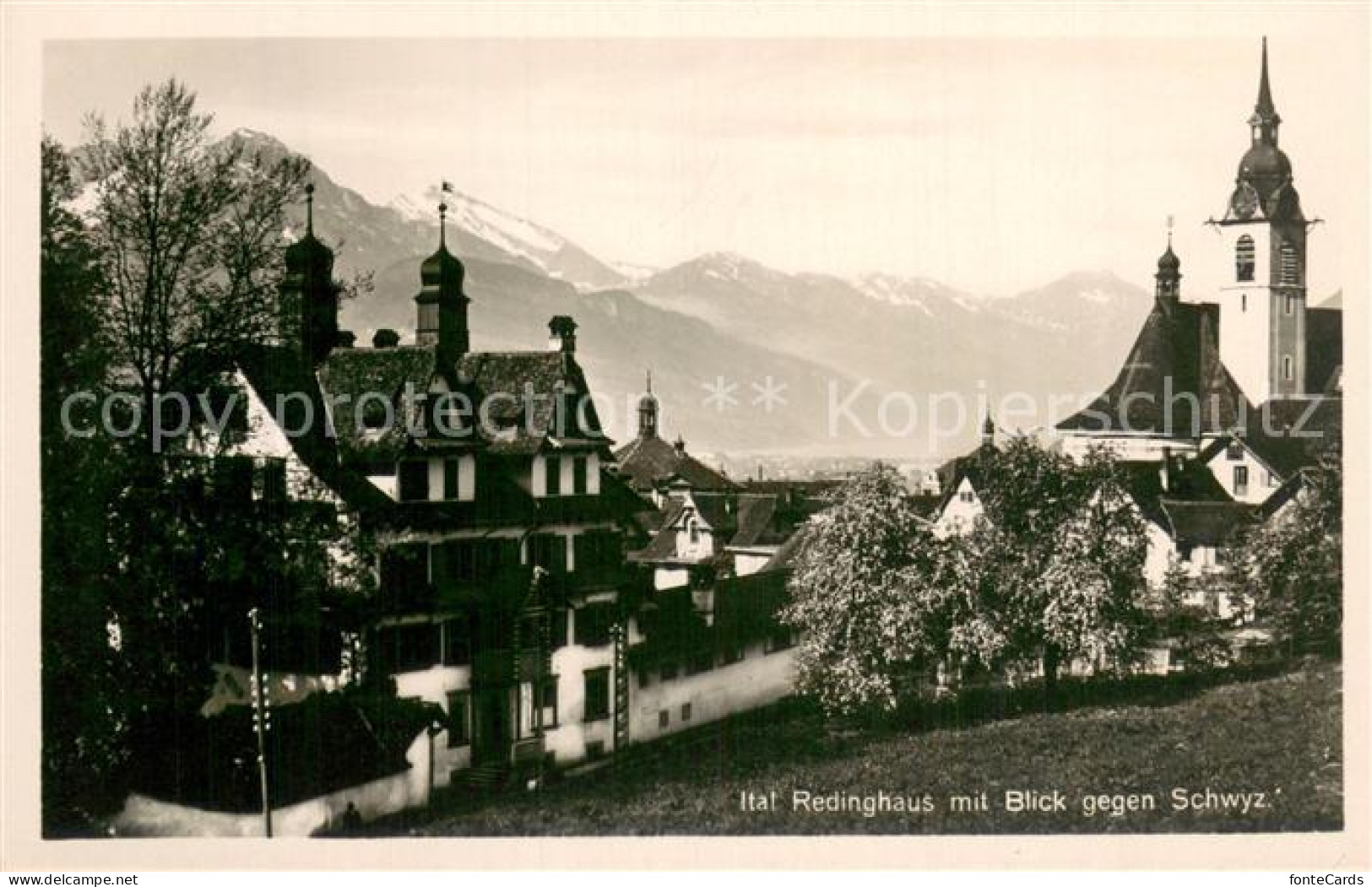 13750739 Schwyz SZ Ital Redinghaus Mit Kirche  - Altri & Non Classificati