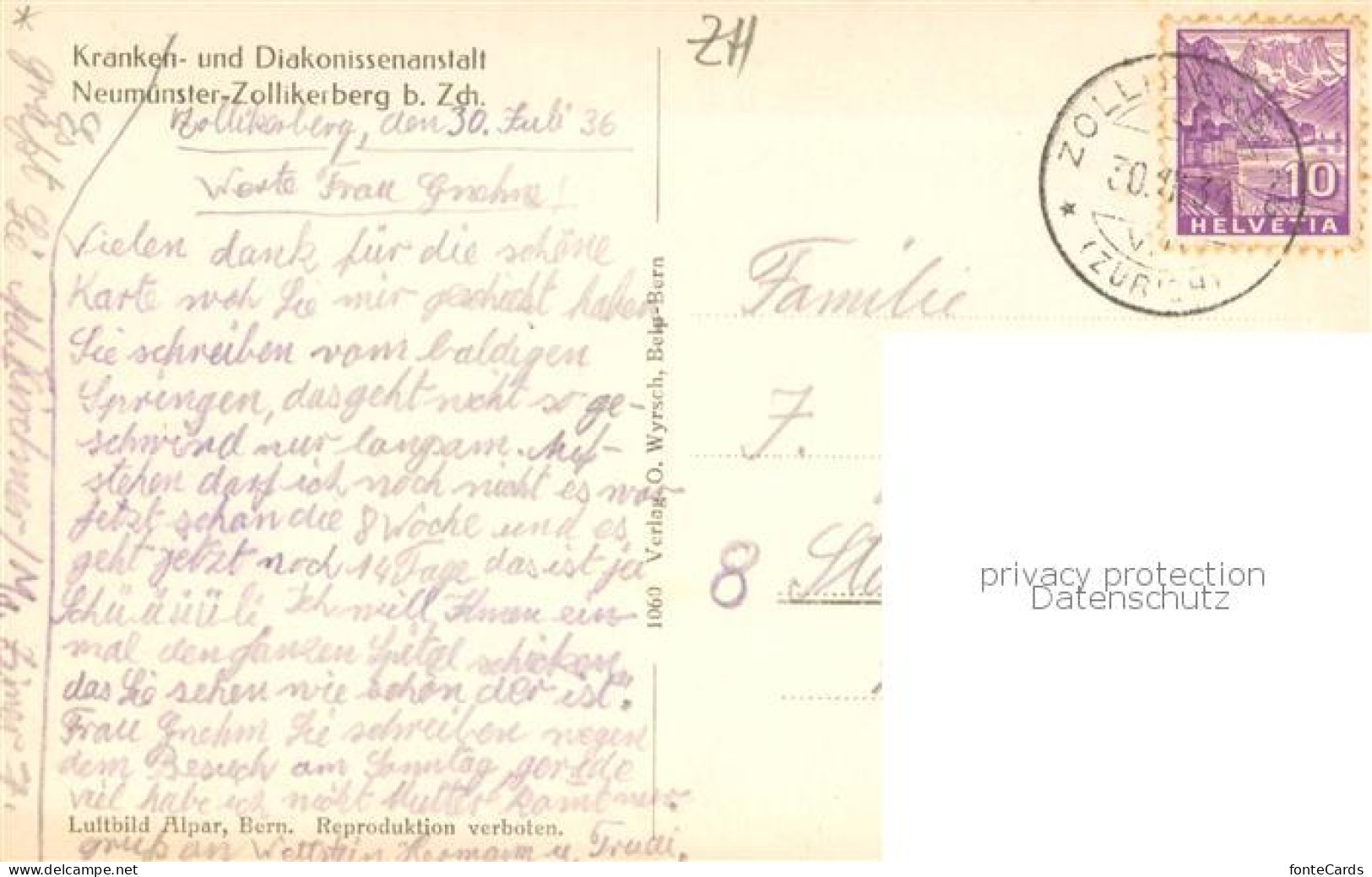13750529 Zollikerberg ZH Kranken- Und Diakonissenanstalt Neumuenster  - Autres & Non Classés
