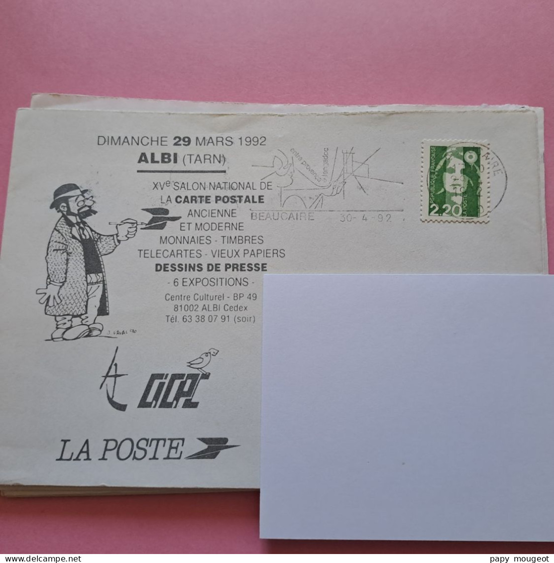 Enveloppe Repiquée XVe Salon De La Carte Postale 29 Mars 1992 Albi - Oblitération Beaucaire 30-04-1992 - 1961-....