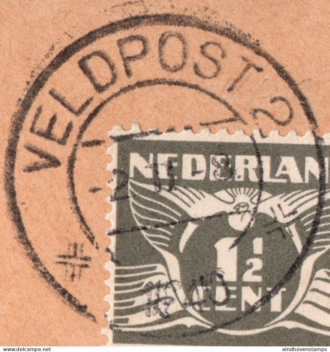 Netherlands 1940 envelope with a collection of fieldpost-cancels: Hoofdexpeditie, Fieldpost A B nd 1 - 12, printed matte