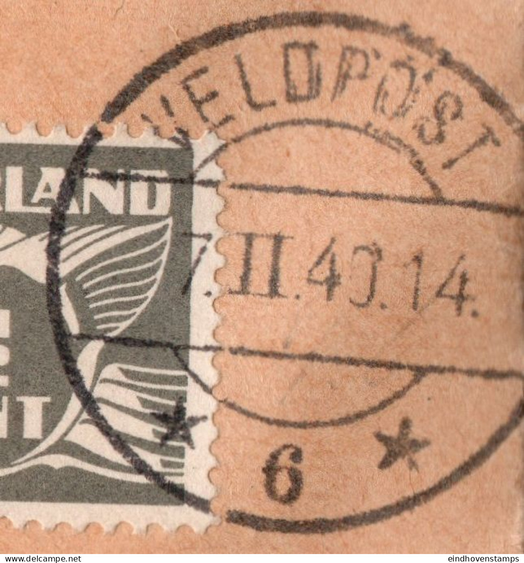Netherlands 1940 envelope with a collection of fieldpost-cancels: Hoofdexpeditie, Fieldpost A B nd 1 - 12, printed matte
