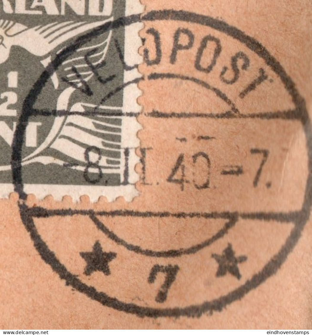 Netherlands 1940 envelope with a collection of fieldpost-cancels: Hoofdexpeditie, Fieldpost A B nd 1 - 12, printed matte