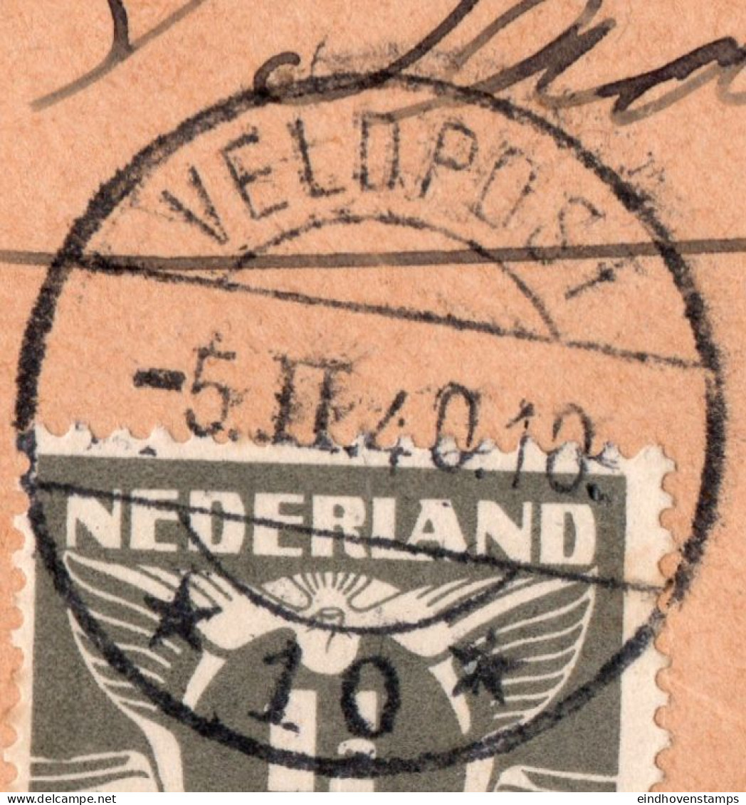 Netherlands 1940 envelope with a collection of fieldpost-cancels: Hoofdexpeditie, Fieldpost A B nd 1 - 12, printed matte