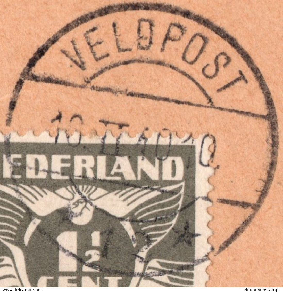 Netherlands 1940 envelope with a collection of fieldpost-cancels: Hoofdexpeditie, Fieldpost A B nd 1 - 12, printed matte