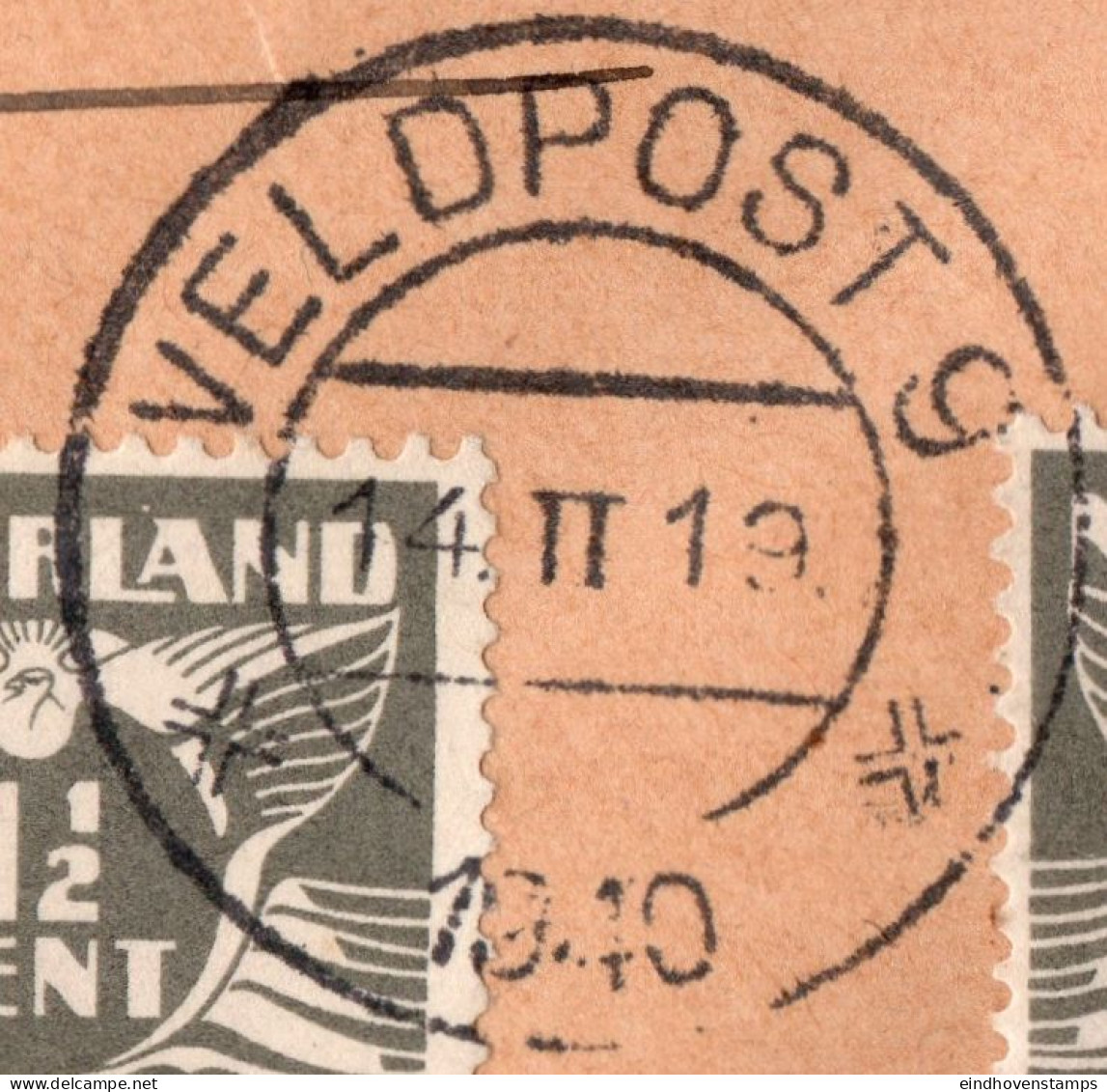 Netherlands 1940 envelope with a collection of fieldpost-cancels: Hoofdexpeditie, Fieldpost A B nd 1 - 12, printed matte