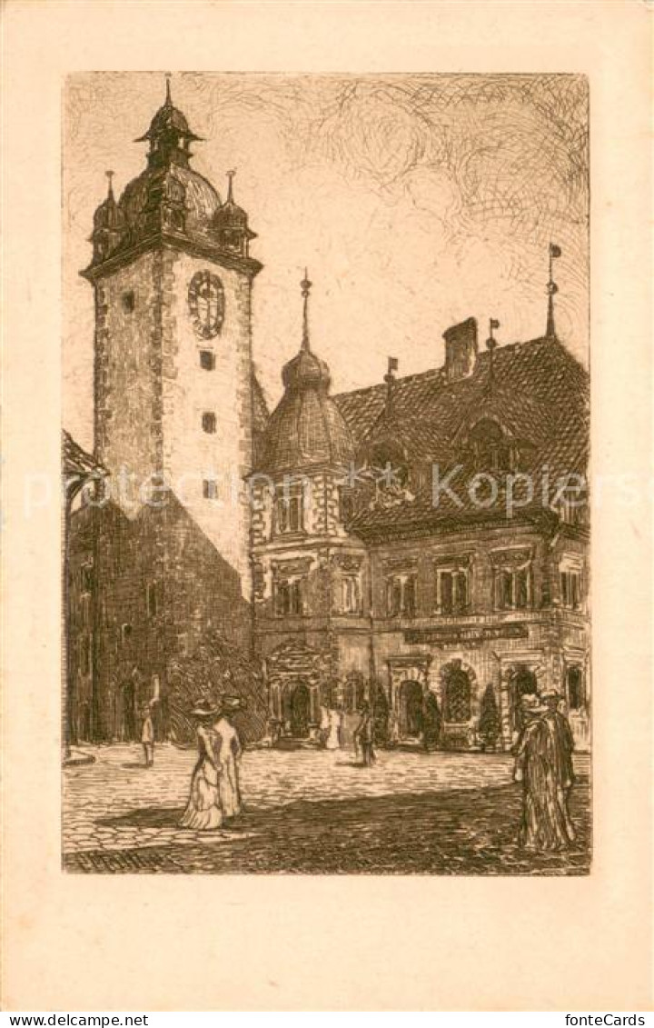 13740457 Luzern  LU Kornmarkt Mit Altem Rathaus Zeichnung  - Andere & Zonder Classificatie