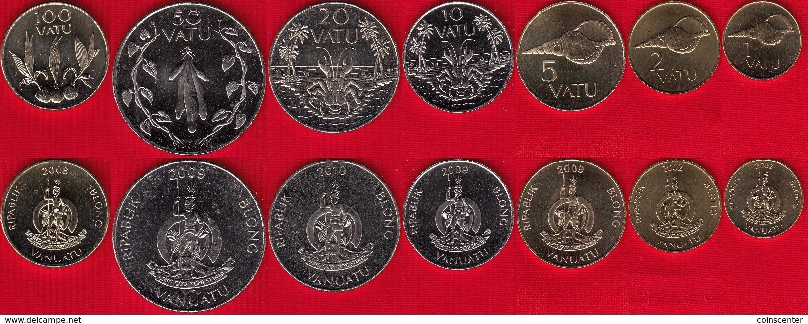 Vanuatu Set Of 7 Coins: 1 - 100 Vatu 2002-2010 UNC - Vanuatu