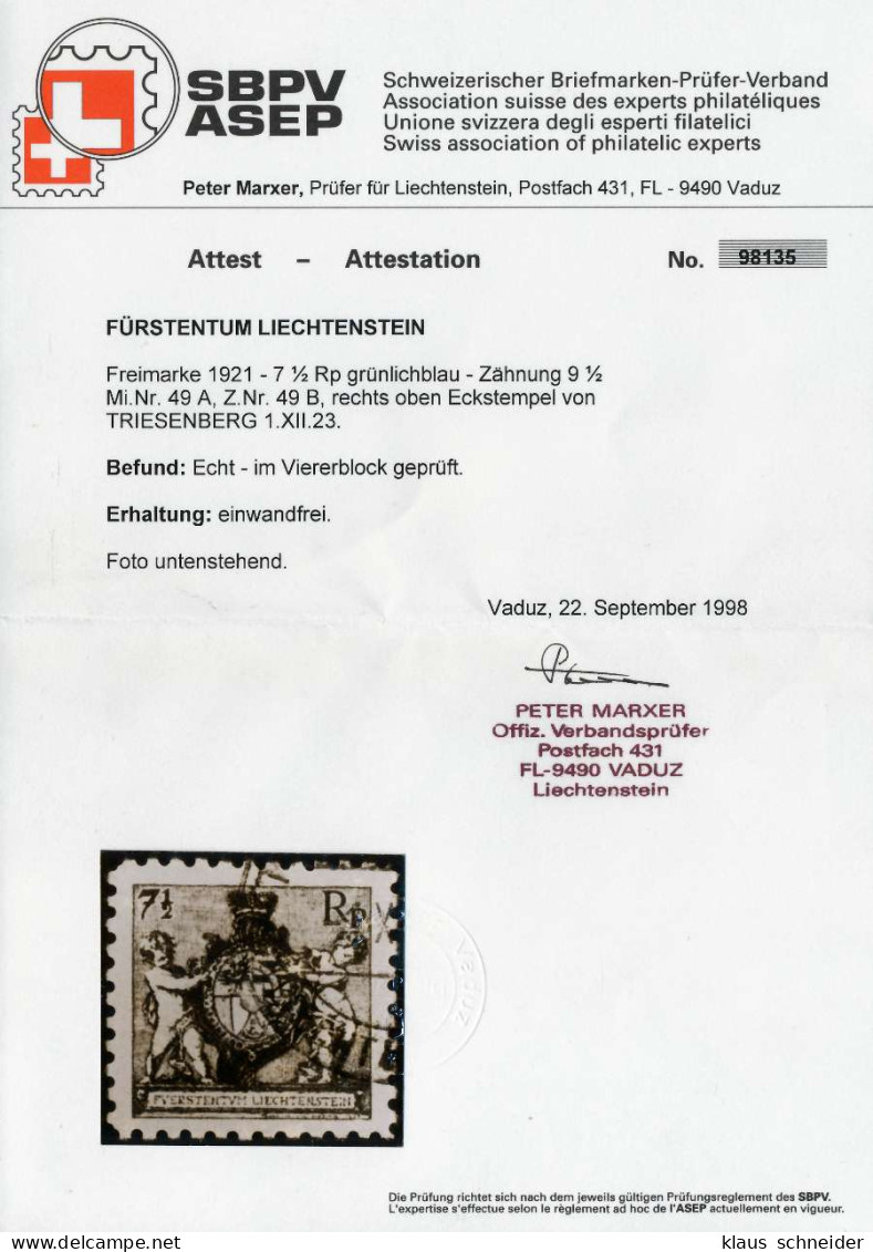 LIECHTENSTEIN 1921 Nr 49A Gestempelt ATTEST X1D7D32 - Used Stamps