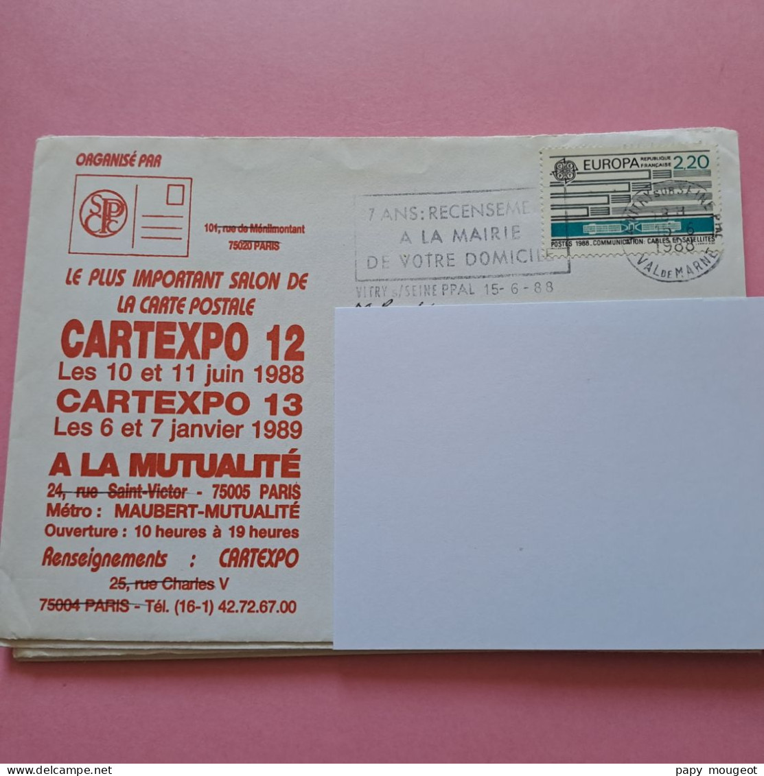 Enveloppe Repiquée Cartexpo 12 & 13 Paris La Mutualité - Oblitération Vitry Sur Seine (94) 15-06-1988 - 1961-....