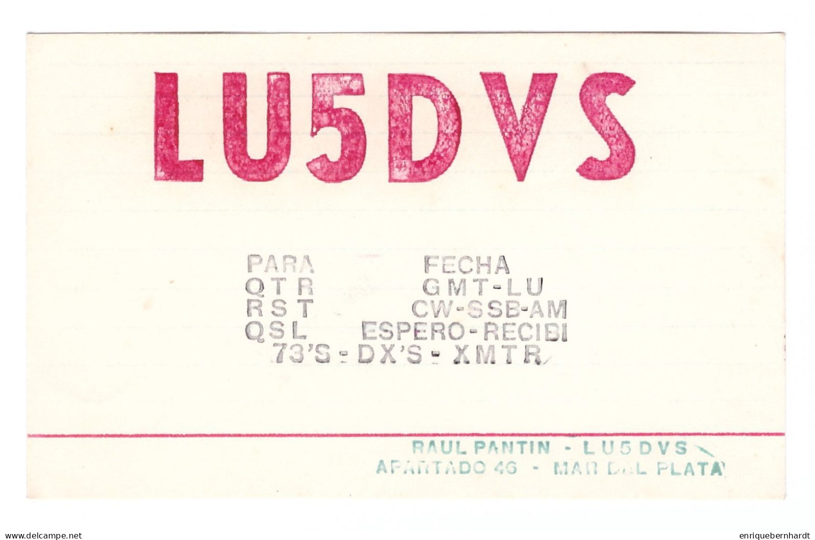 ARGENTINA // MAR DEL PLATA // TARJETA QSL DE RADIOAFICIONADOS // LU5DVS - Autres & Non Classés