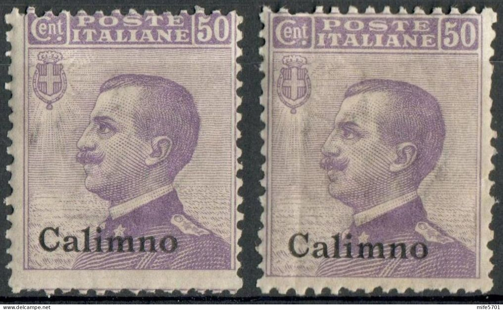 REGNO COLONIE EGEO CALINO 1916 DUE FRANCOBOLLI DA C. 50 SOPRASTAMPATI 'CALIMNO' NUOVI MNH ** SASSONE 7 - Egeo (Calino)