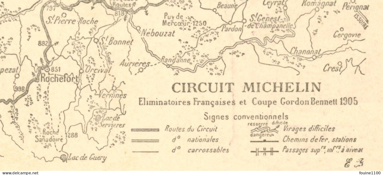 RARE CARTE MENU Coupe Gordon Bennett 1905 CIRCUIT MICHELIN ROUTE EN CORNICHE ET VIRAGES APRES PONTAUMUR - Other & Unclassified