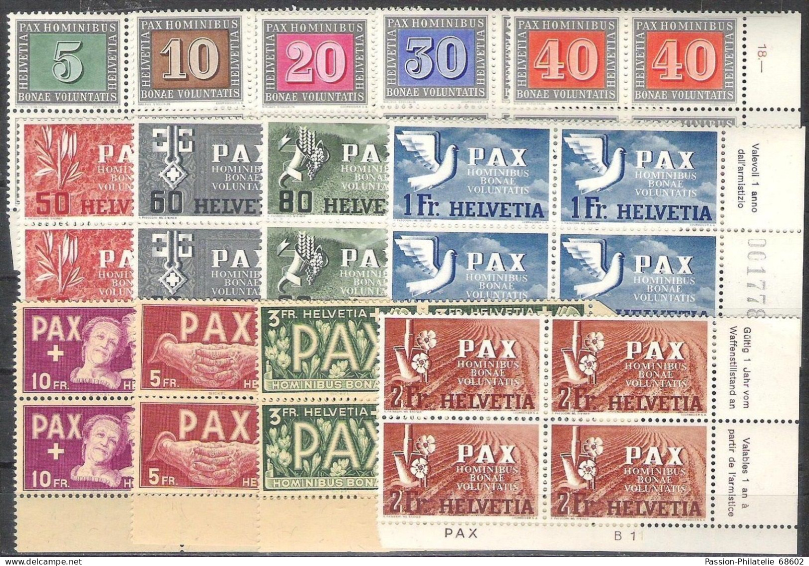 Suisse PAX 1945: Zu 262-274 Mi 447-459 Yv 405-417 Blocks Mit Eckrand ** - Unused Stamps