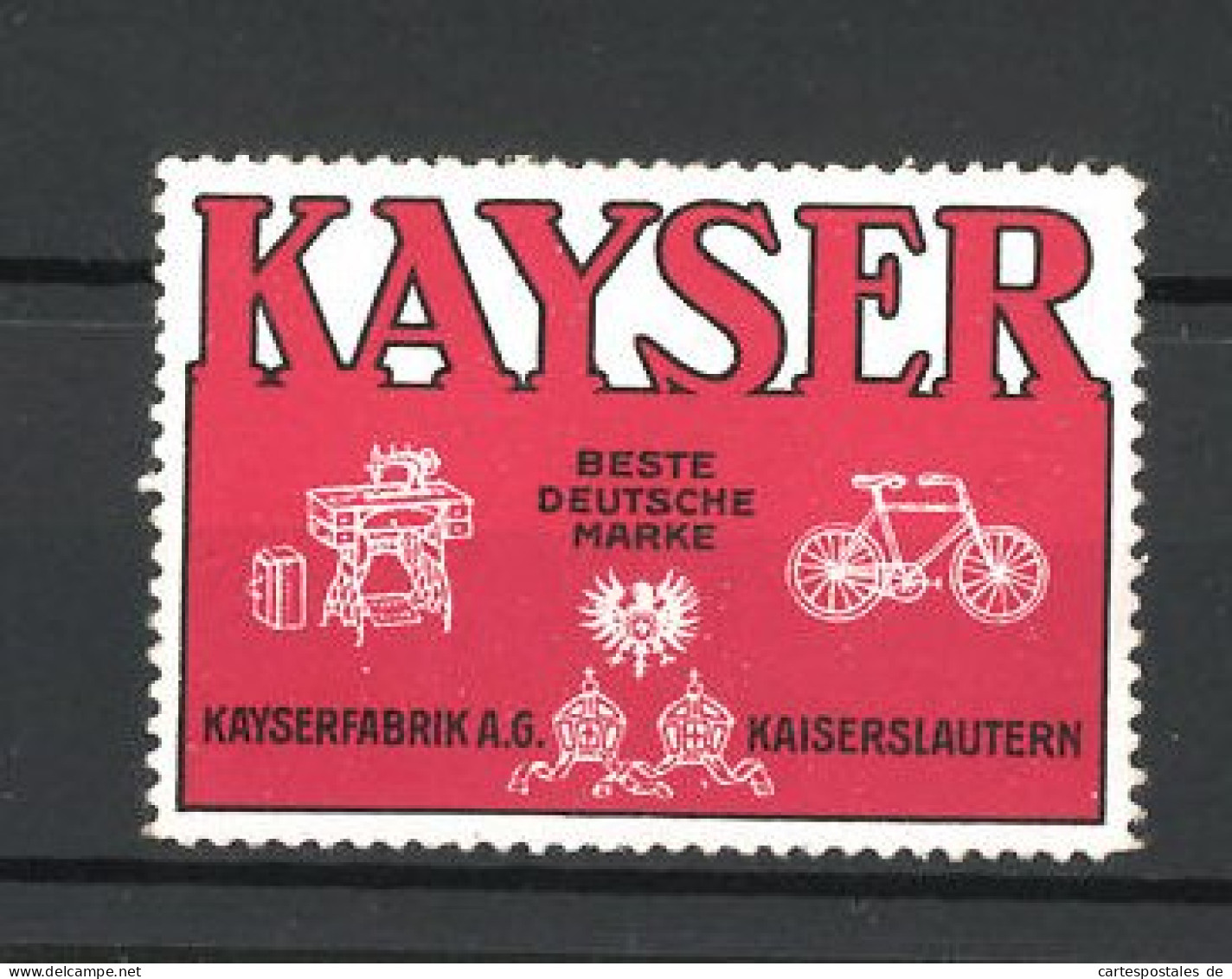 Reklamemarke Kaiserslautern, Kayserfabrik AG, Nähmaschine  - Vignetten (Erinnophilie)