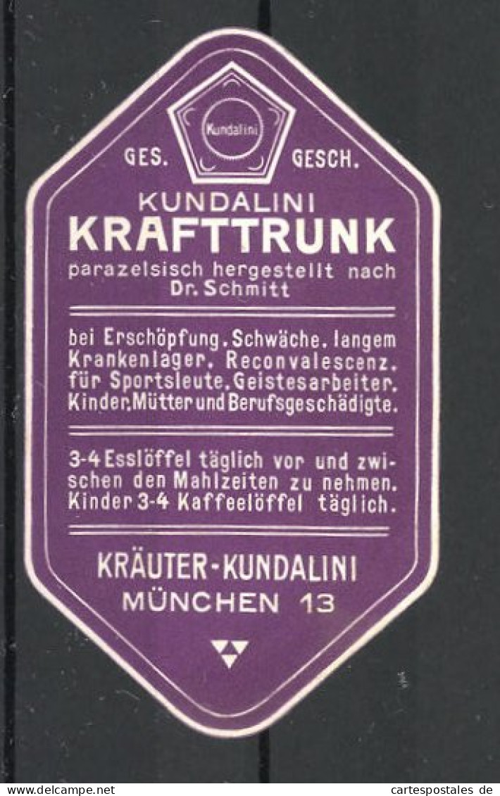 Reklamemarke München, Kundalini Krafttrunk Nach Dr. Schmitt  - Erinnofilia