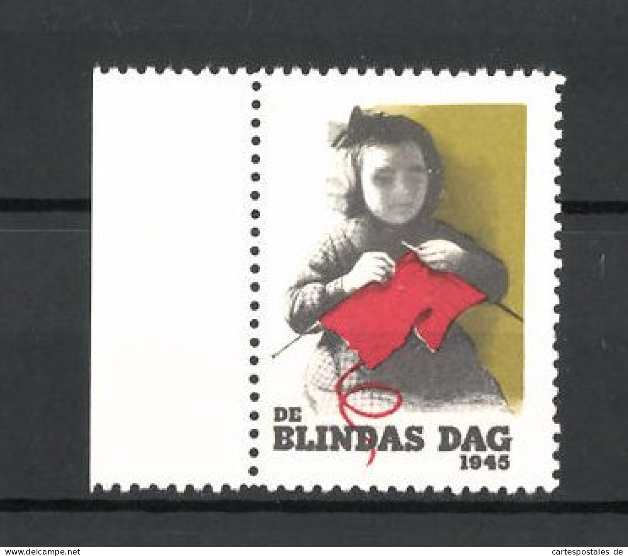 Reklamemarke Der Blindentag 1945, Blindes Kind Strickt  - Erinnofilia