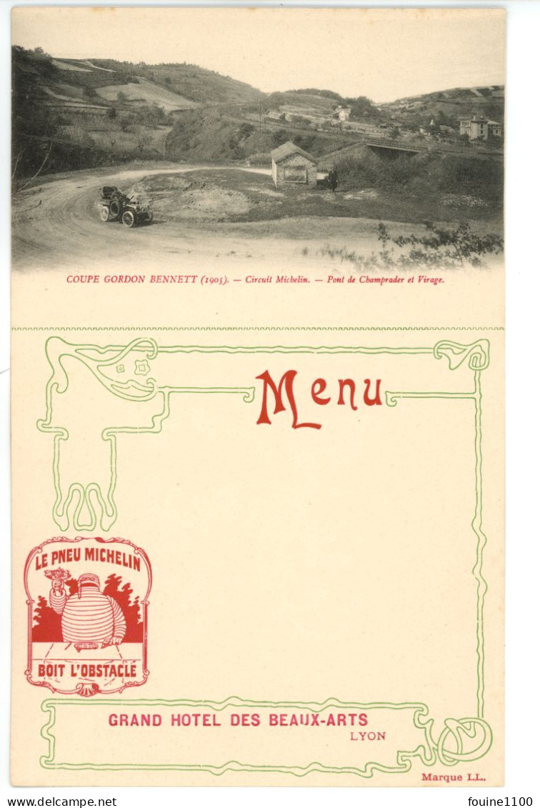 RARE CARTE MENU Coupe Gordon Bennett 1905 CIRCUIT MICHELIN Pont De Champrader Et Village - Sonstige & Ohne Zuordnung