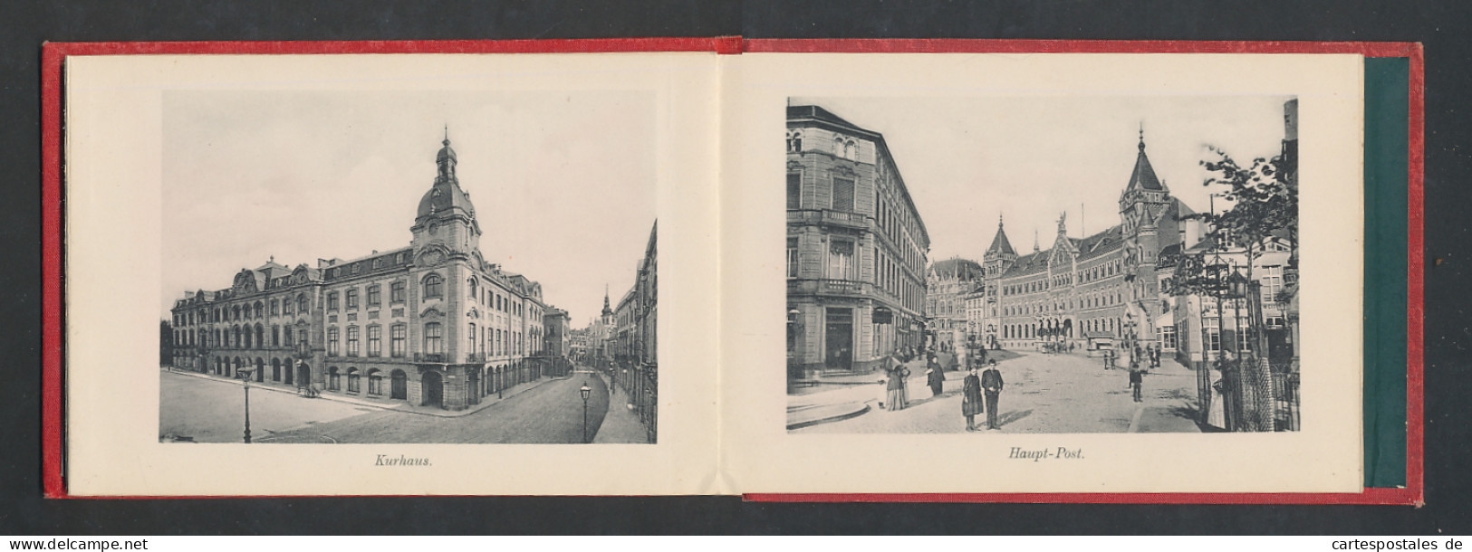 Leporello-Album Aachen, Münster, Rathaus, Pont-Tor, Marschier Tor, Elisenbrunnen, Kaiserplatz, Techn. Hochschule  - Lithographien