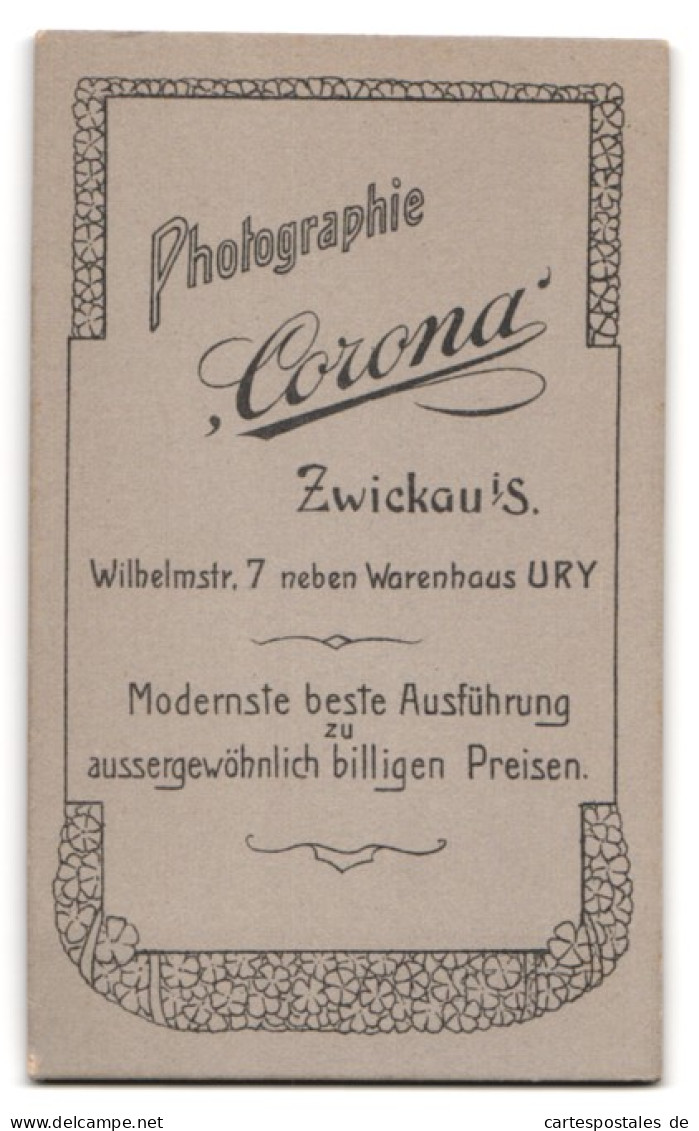 Fotografie Corona, Zwickau I /S., Wilhelmstrasse 7, Portrait Junge Dame Im Kleid Mit Spitzenkragen  - Personnes Anonymes