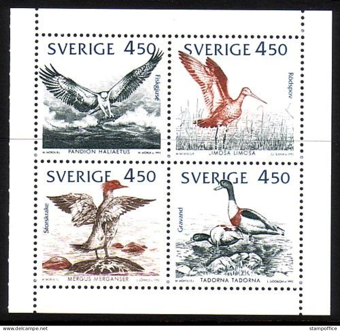 SCHWEDEN MI-NR. 1742-1745 POSTFRISCH(MINT) VÖGEL 1992 FISCHADLER UFERSCHNEPFE... - Eagles & Birds Of Prey