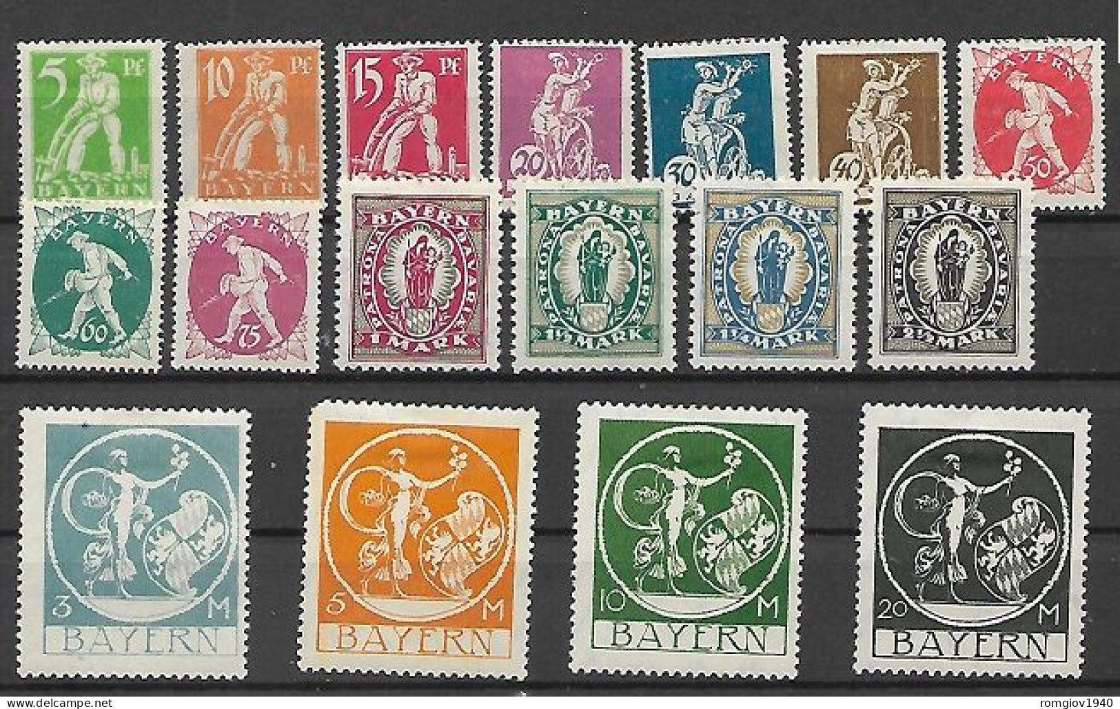 GERMANIA ANTICHI STATI BAVIERA 1920 SOGGETTI VARI  UNIF. 177-193  MLH VF - Neufs