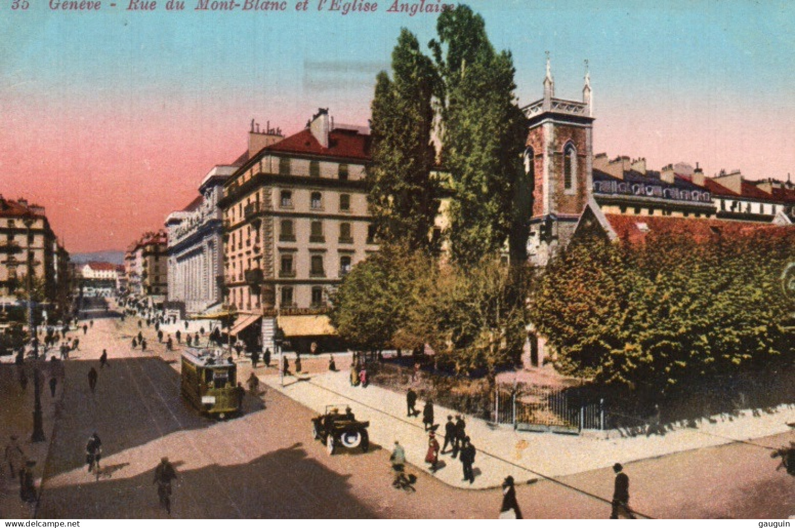 CPA - GENÈVE - Rue Du Mont-Blanc Et L'église Anglaise (tramway) - Edition Jaeger - Genève