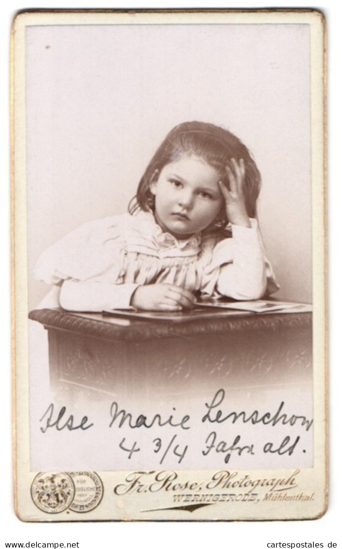 Fotografie Fr. Rose, Wernigerode, Mühlental, Portrait Kleines Mädchen Im Hübschen Kleid  - Anonyme Personen