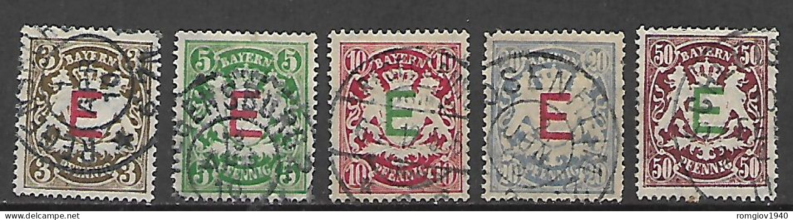 GERMANIA ANTICHI STATI  BAVIERA  1908  SERVIZIO  FRANCOBOLLI SOPRASTAMPATI  UNIF. 1-5 USATA VF - Used