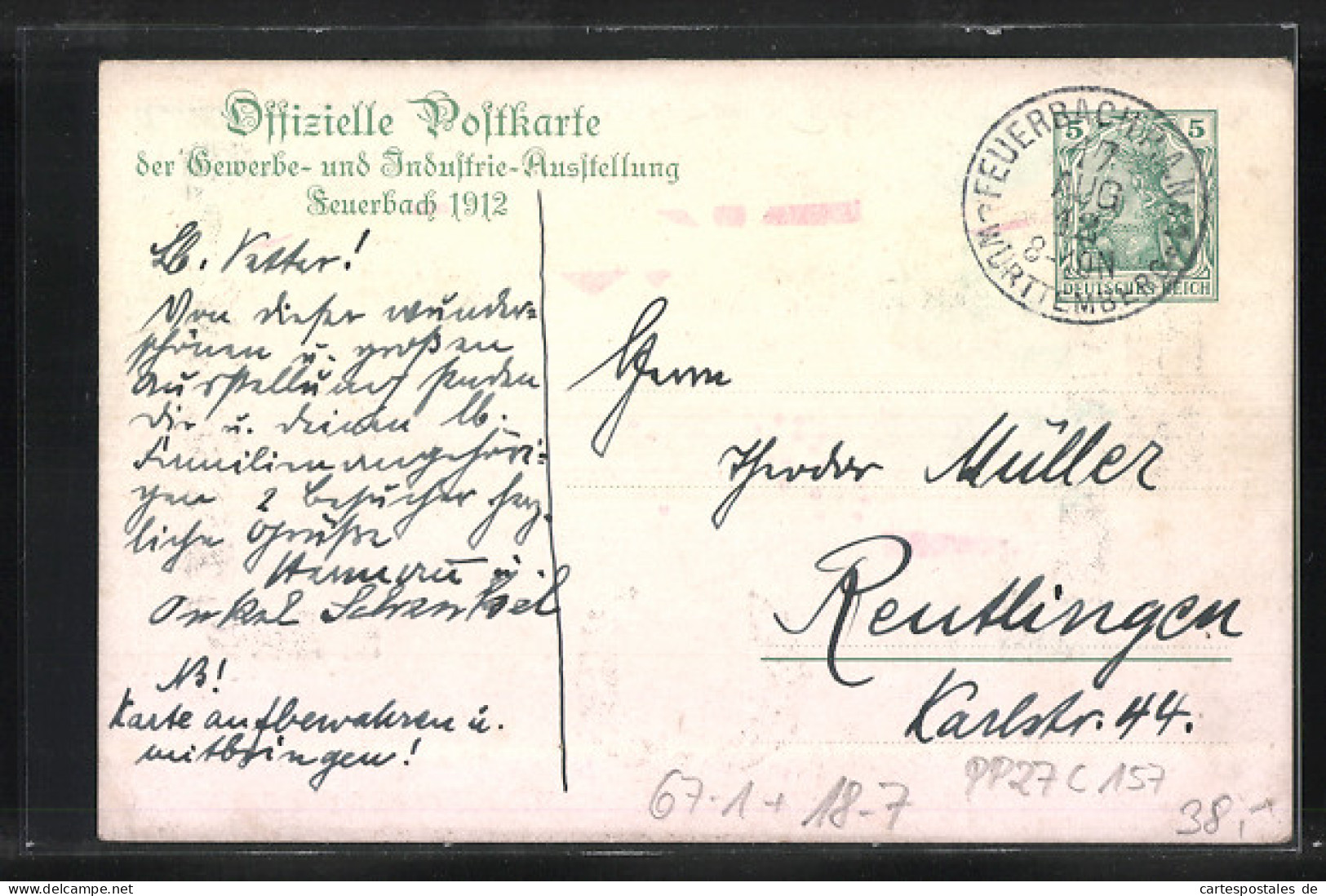 Künstler-AK Stuttgart, Ganzsache PP27C157: Feuerbach, Gewerbe- Und Industrie-Ausstellung 1912  - Expositions