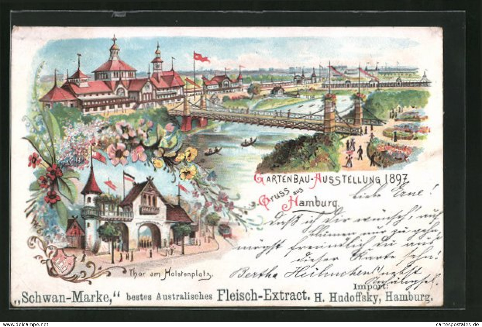 Lithographie Hamburg, Allgemeine Gartenbau-Ausstellung 1897, Thor Am Holstenplatz  - Tentoonstellingen