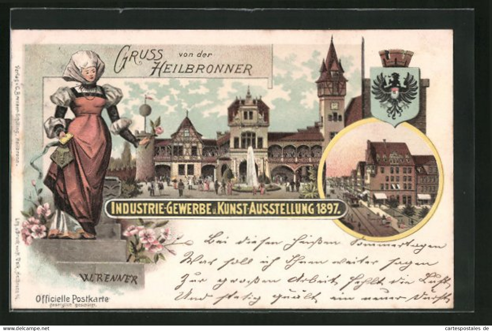 Lithographie Heilbronn, Industrie-Gewerbe Und Kunst-Ausstellung 1897, Strassenpartie Im Zentrum  - Esposizioni