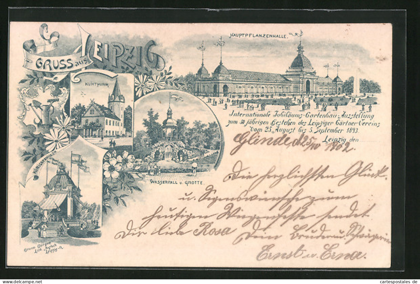 Lithographie Leipzig, Internationale Jubiläums-Gartenbau-Ausstellung 1893, Hauptpflanzenhalle  - Expositions