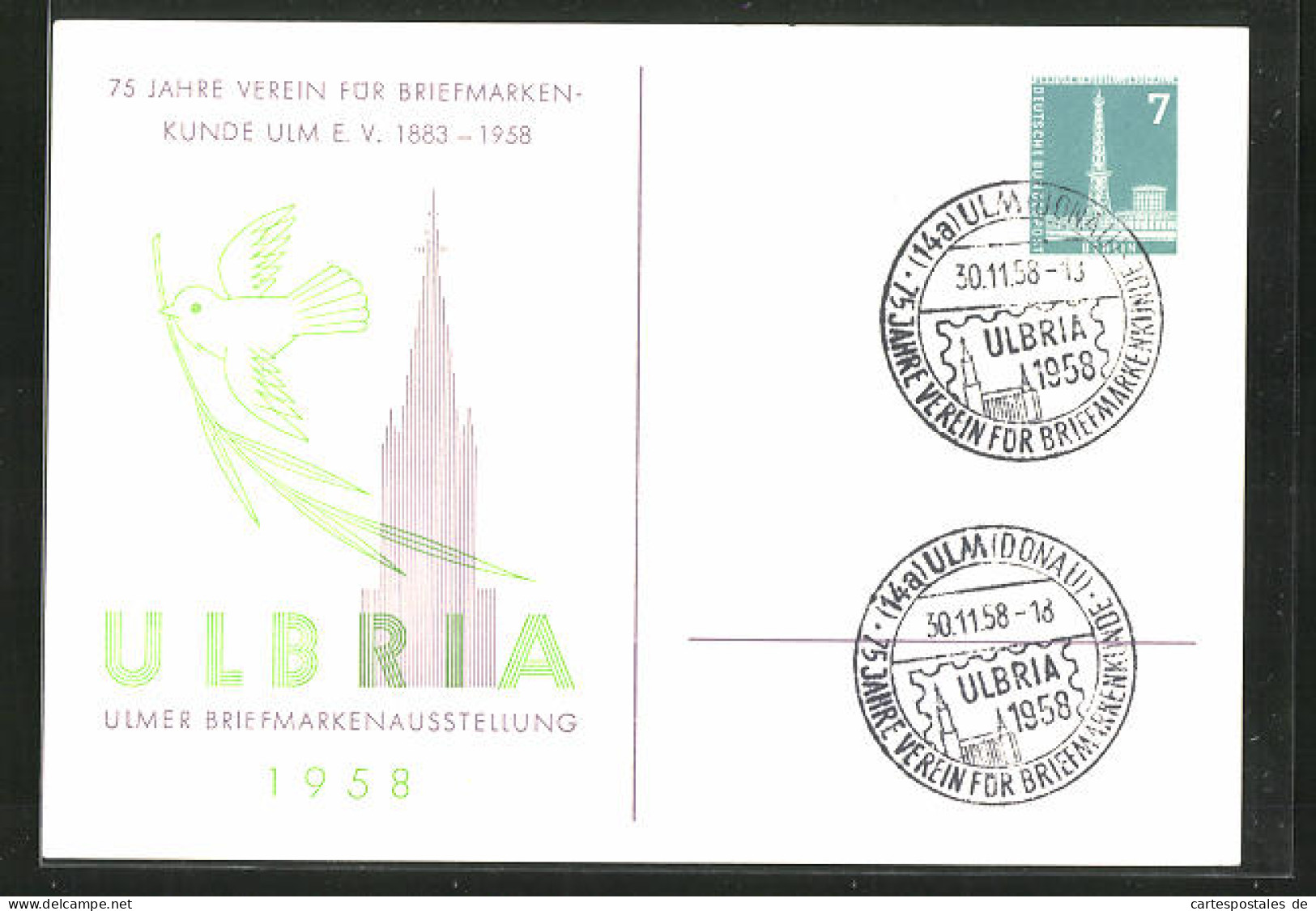 AK Ulm /Donau, Briefmarkenaustellung Ulbria 1958, Ganzsache  - Briefmarken (Abbildungen)
