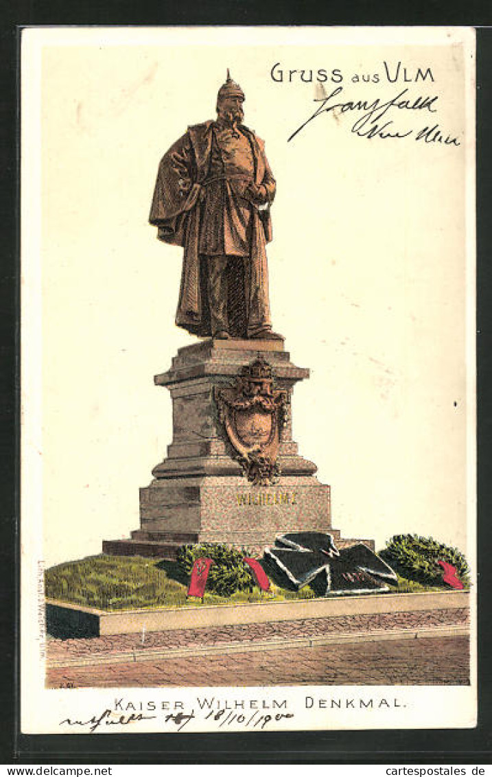 Lithographie Ulm, Kaiser Wilhelm Denkmal  - Ulm