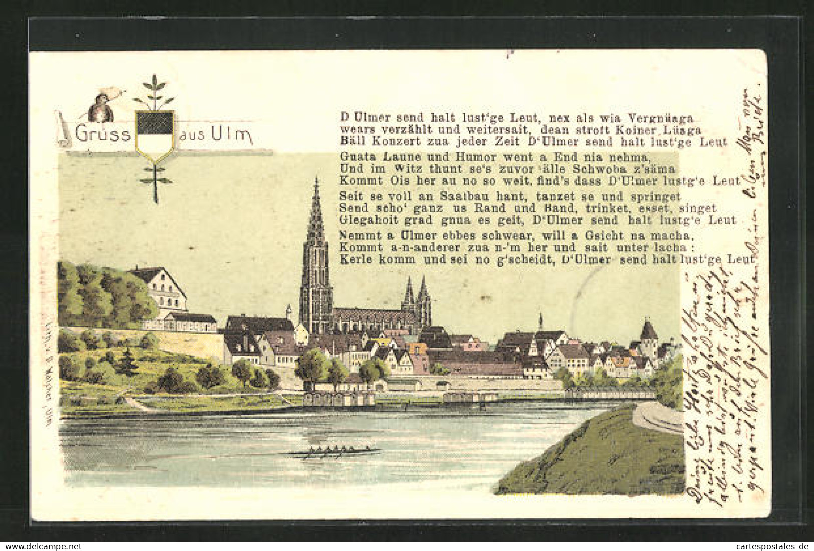 Lithographie Ulm, Flusspartie Mit Münster  - Ulm