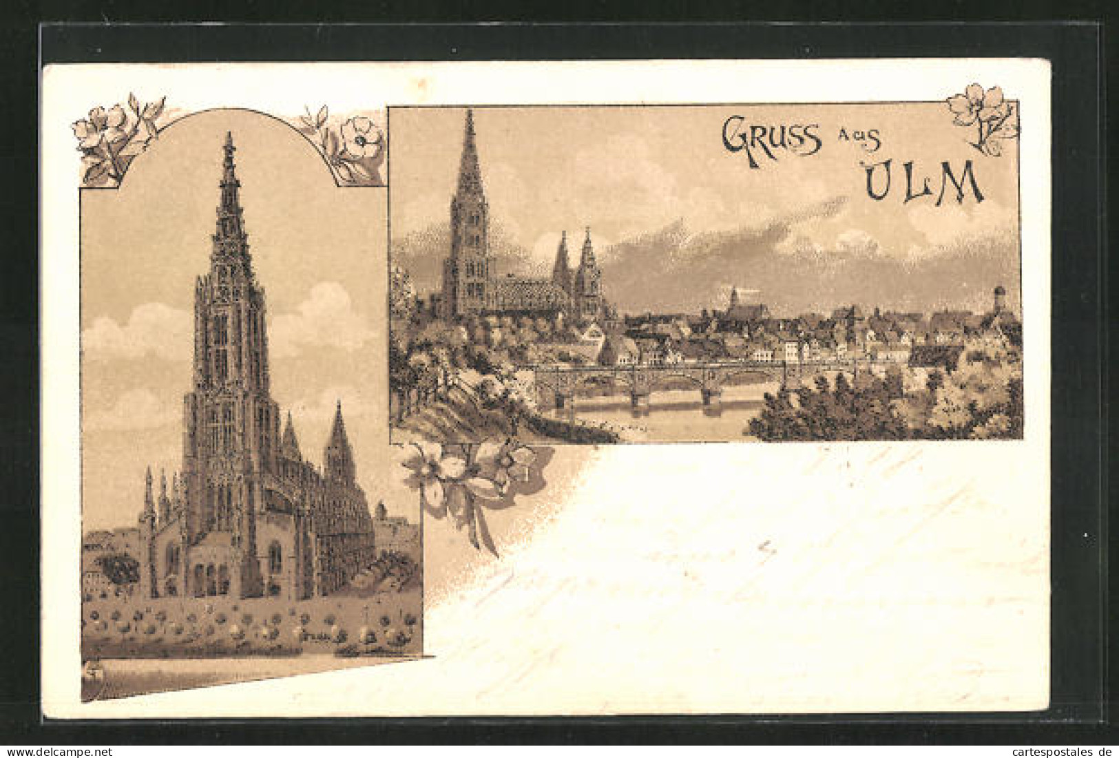 Lithographie Ulm, Totalansicht Mit Münster  - Ulm