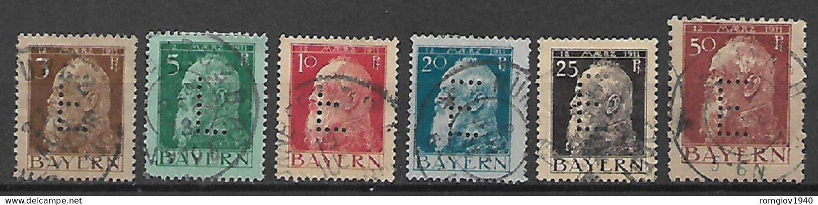 GERMANIA ANTICHI STATI BAVIERA 1912  SERVIZIO FRANCOBOLLI PERFORATI CON "E" UNIF. 6-11 USATA VF - Gebraucht