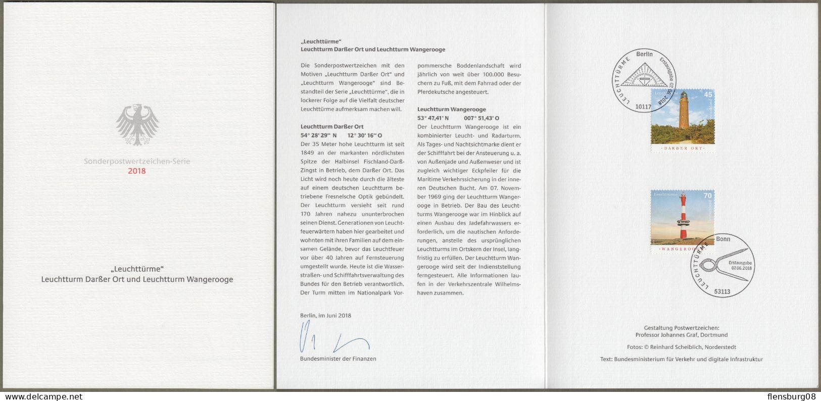 Bund: Ministerkarte Typ VII, Mi-Nr.3391-92: " Leuchttürme: Leuchtturm Darßer Ort Und Leuchtturm Wangerooge " X - Briefe U. Dokumente