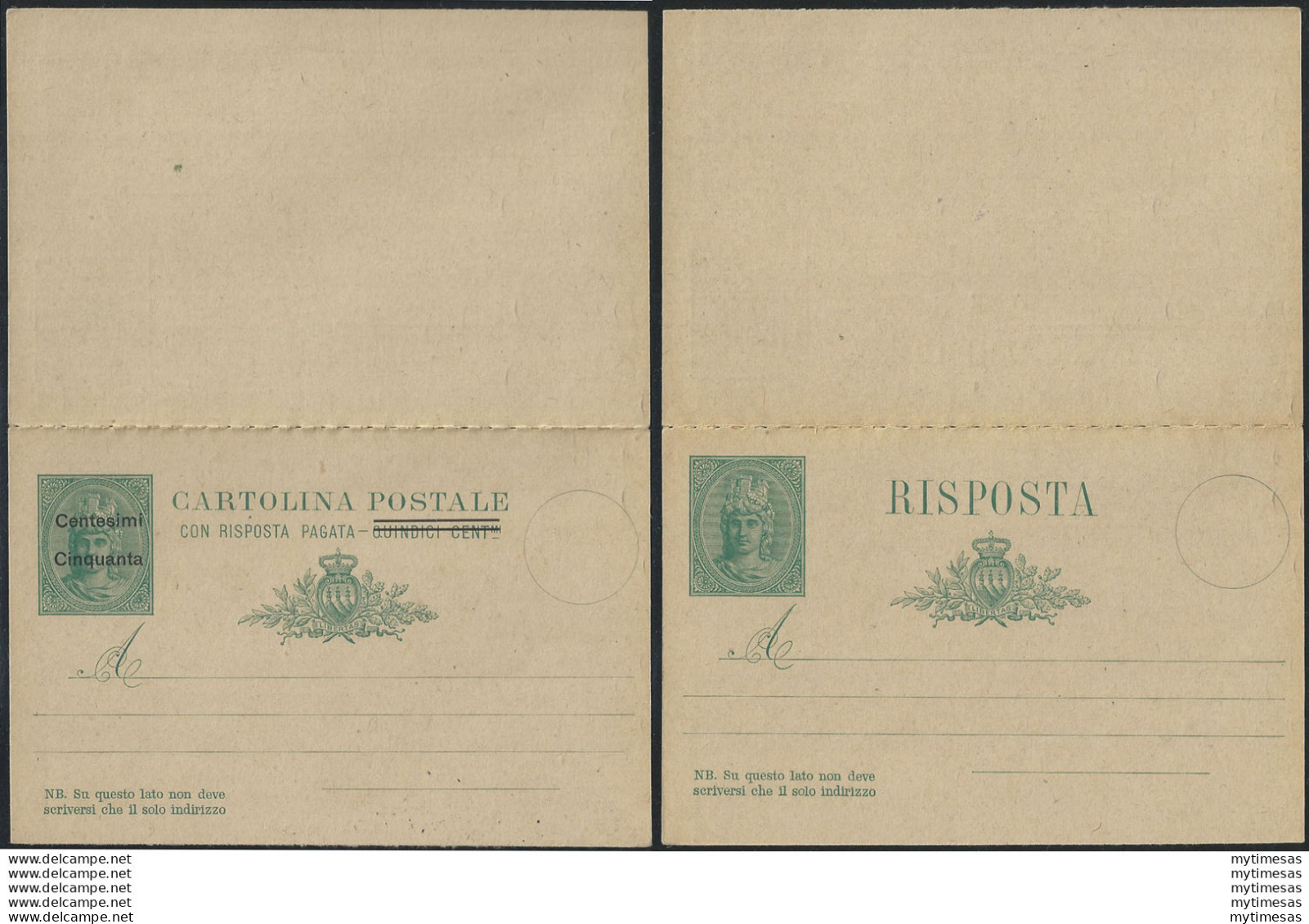 1921 San Marino Cartoline Postali Provvisorie Lettere+R MNH Filagrano C9 - Altri & Non Classificati