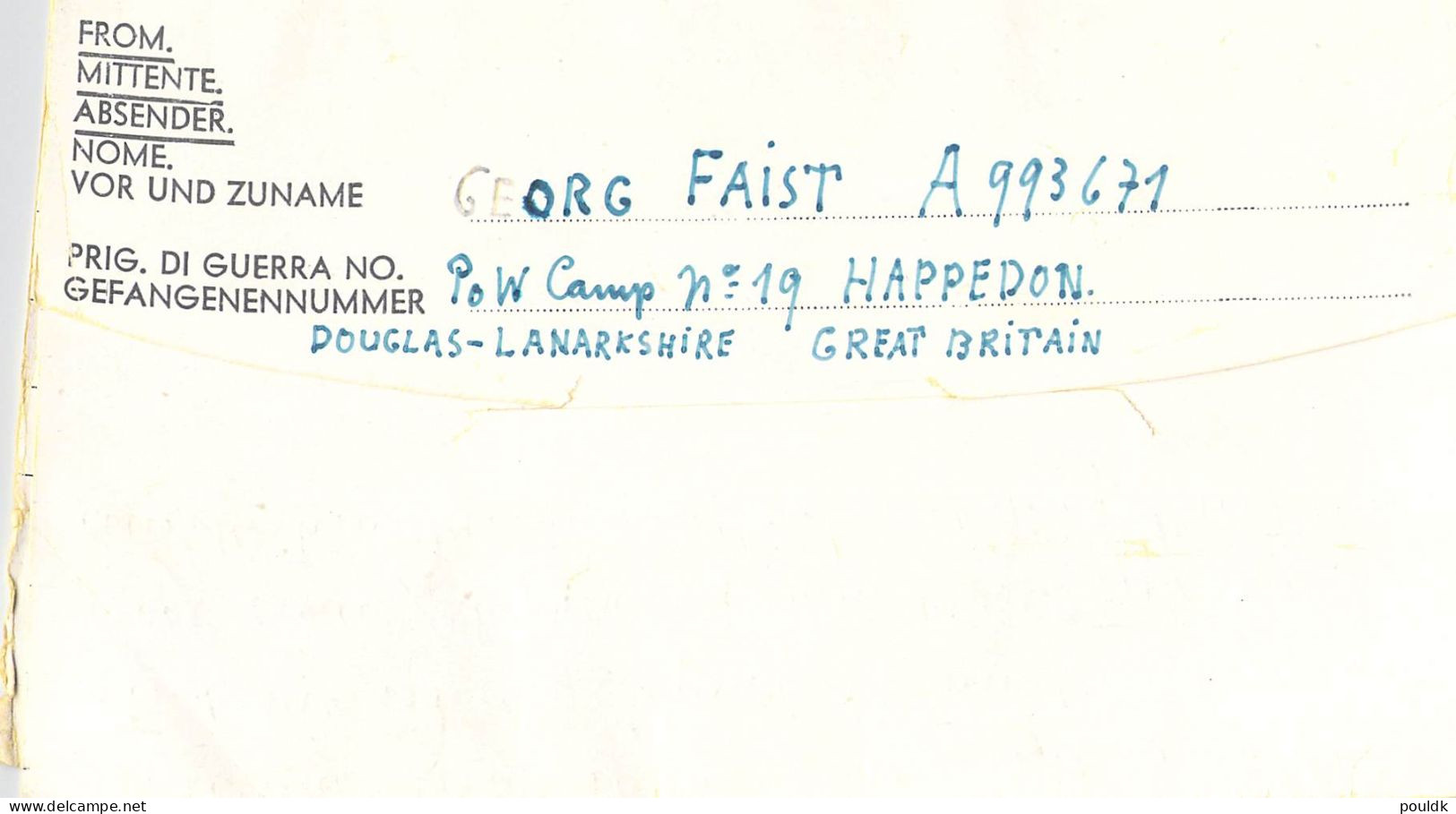 German Prisoner Of War Letter From Scotland, POW Camp 19 Located Happenden Camp, Douglas, South Lanarkshire, Scotland Da - Militaria