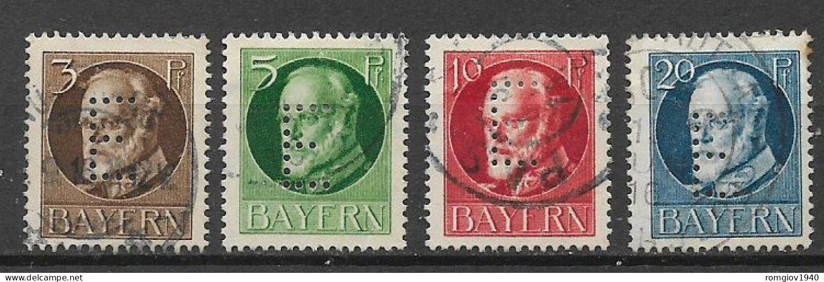 GERMANIA ANTICHI STATI BAVIERA 1914-16 SERVIZIO FRANCOBOLLI PERFORATI CON "E" UNIF.  12-15 USATA VF - Oblitérés