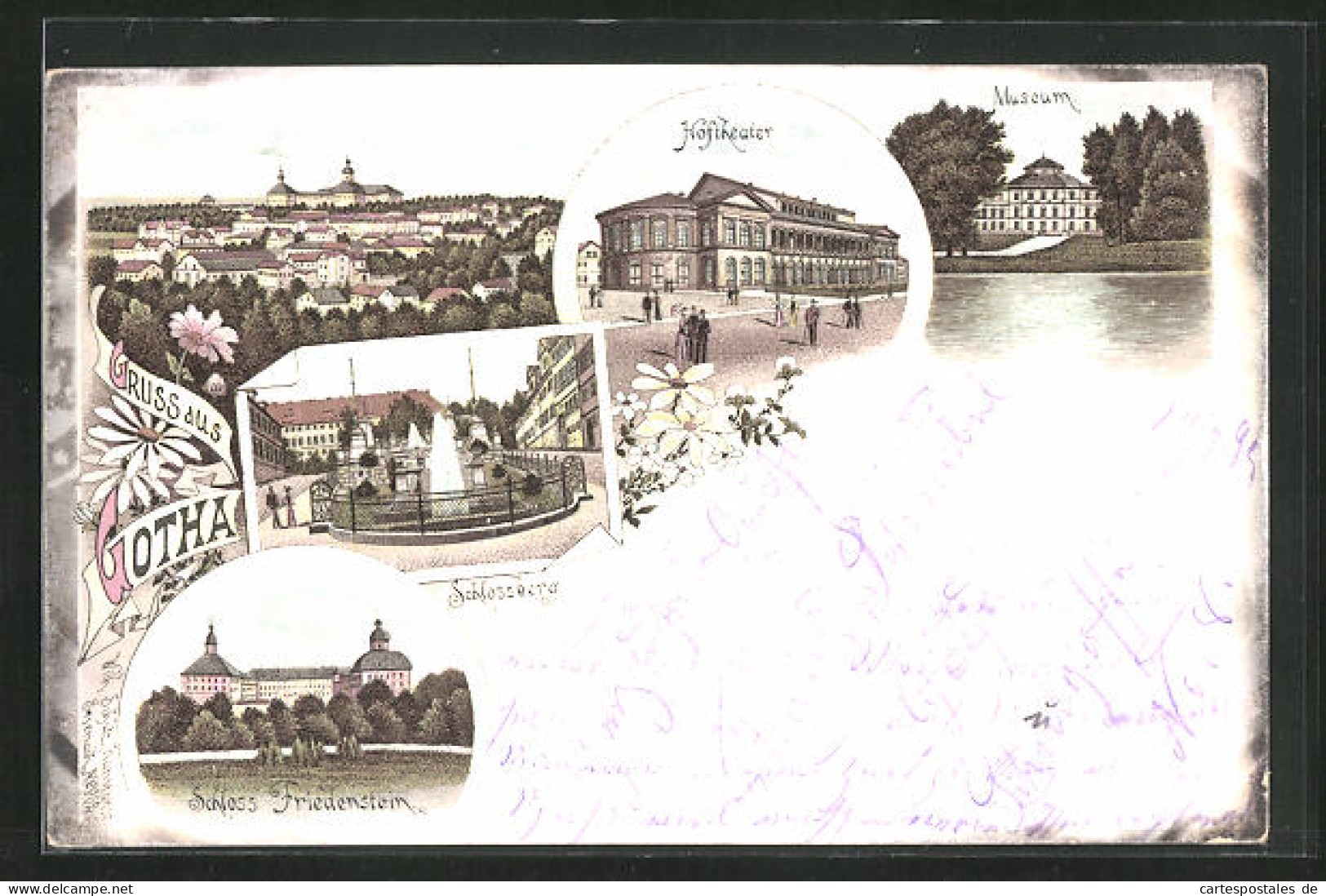 Lithographie Gotha, Schloss Friedenstein, Hoftheater, Schloss  - Teatro