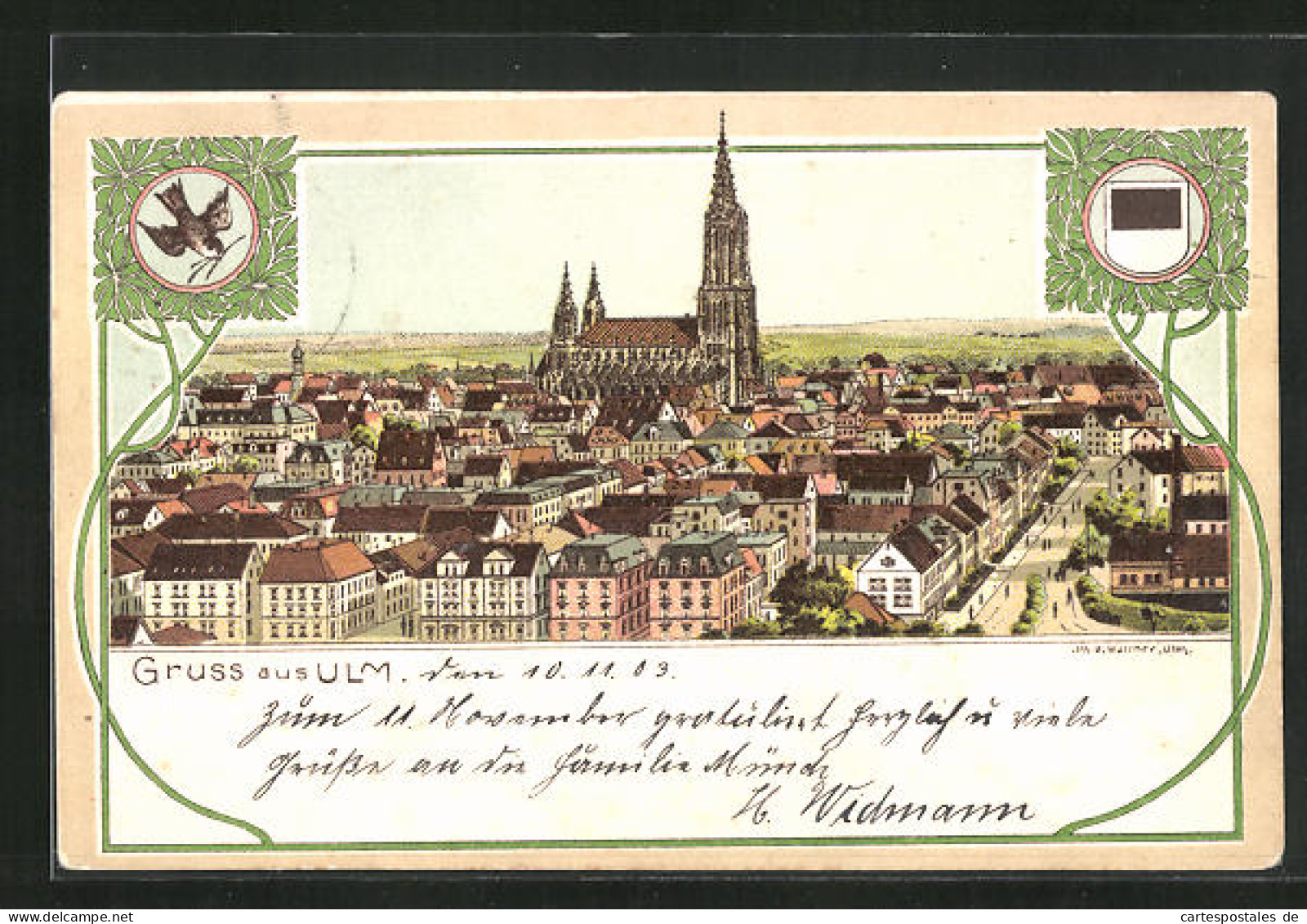 Lithographie Ulm /Donau, Stadt Aus Der Vogelschau  - Ulm