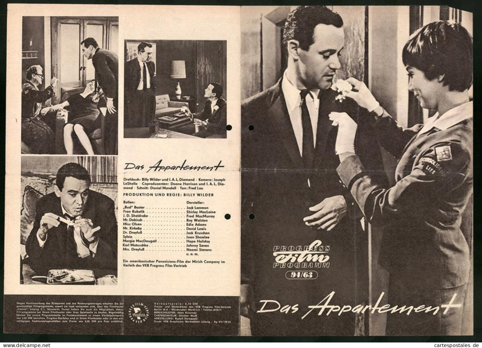 Filmprogramm PFP Nr. 94 /63, Das Appartement, Jack Lemmon, Shirley MacLaine, Regie: Billy Wilder  - Zeitschriften